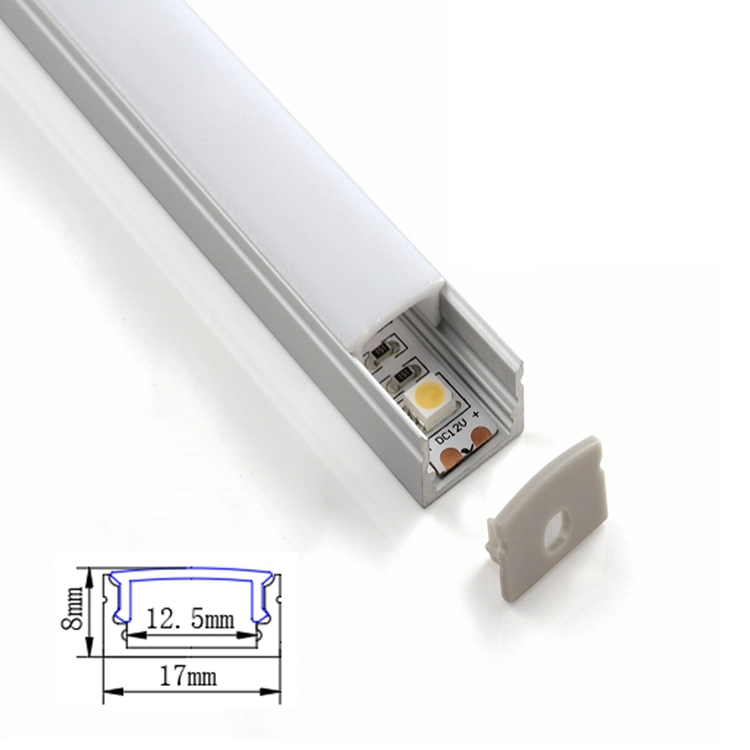 17*8mm aluminium profile for LED strip with PMMA cover